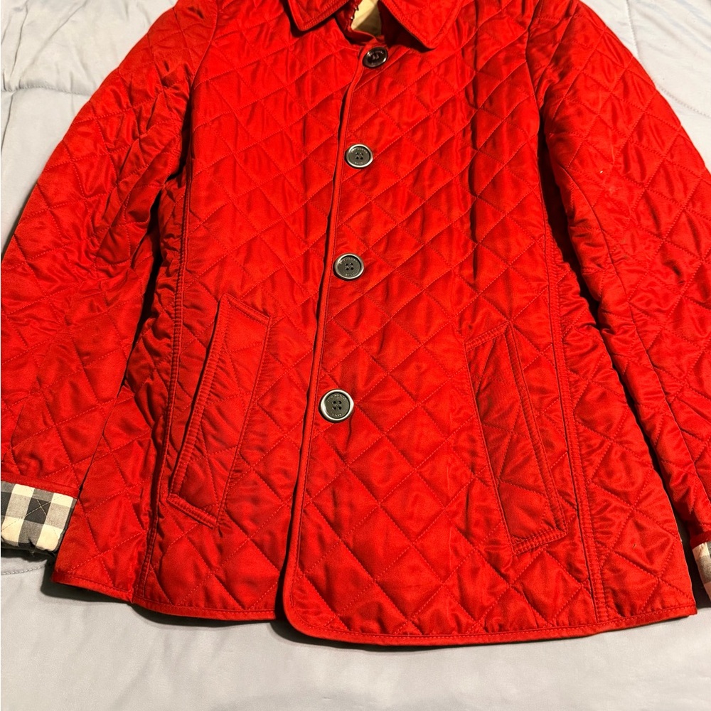 Burberry Beige and Red Quilted Jacket
